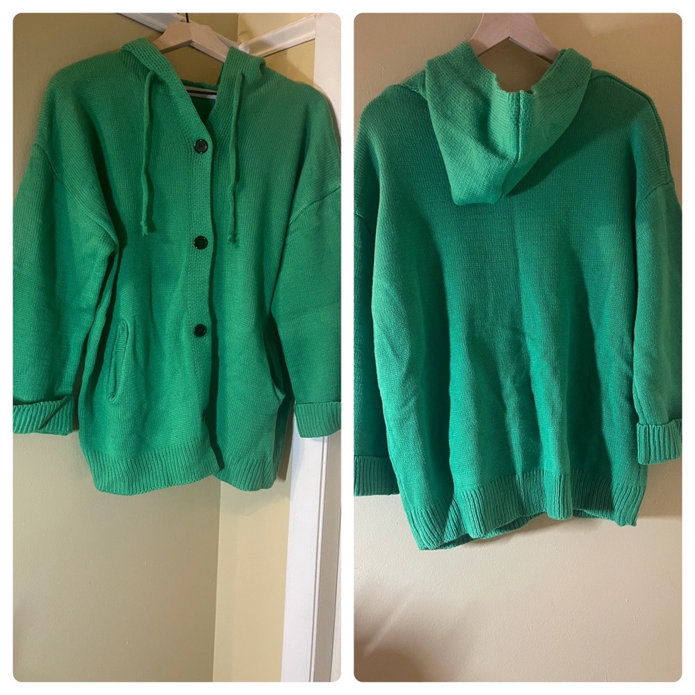 MISSLOOK Vintage-Inspired Green Knit Hoodie w/pockets Sz. L